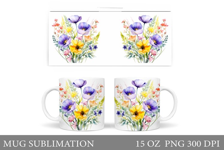 Wildflowers Mug Design. Flowers Mug Sublimation