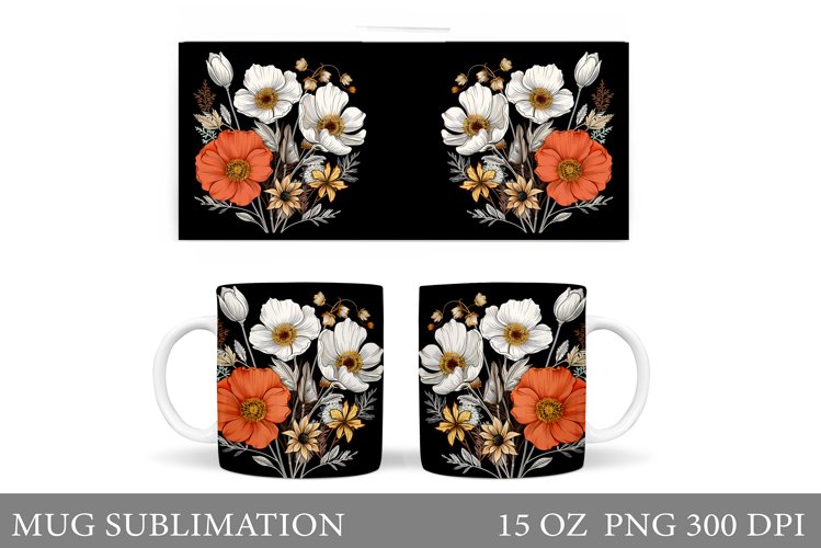 Flowers Mug Sublimation. Flowers Mug Wrap Design example image 1