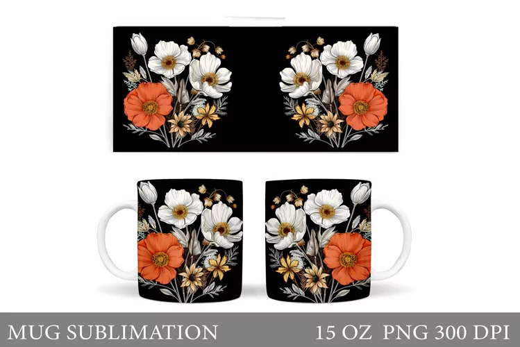 Flowers Mug Sublimation. Flowers Mug Wrap Design