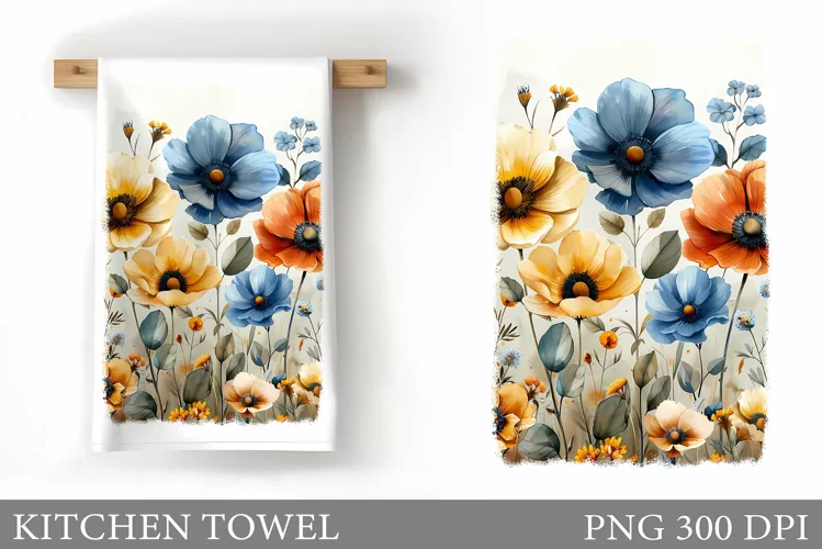 Flowers Kitchen Towel Design. Kitchen Towel Sublimation