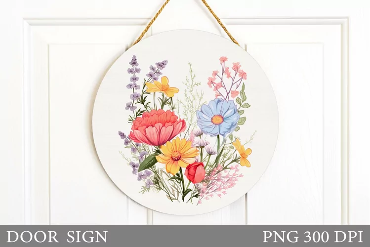 Wildflowers Door Sign. Flowers Door Sign Design