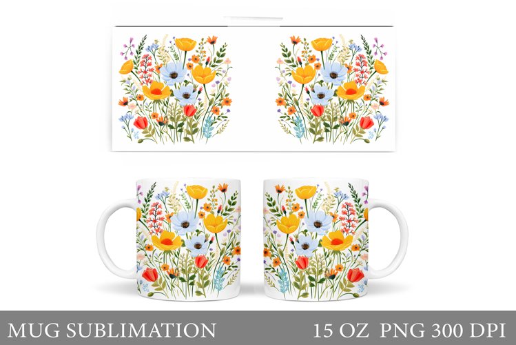 Flowers Mug Sublimation. Wildflowers Mug Design (3624438)