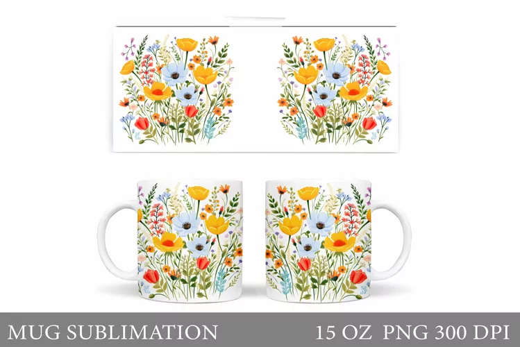 Flowers Mug Sublimation. Wildflowers Mug Design