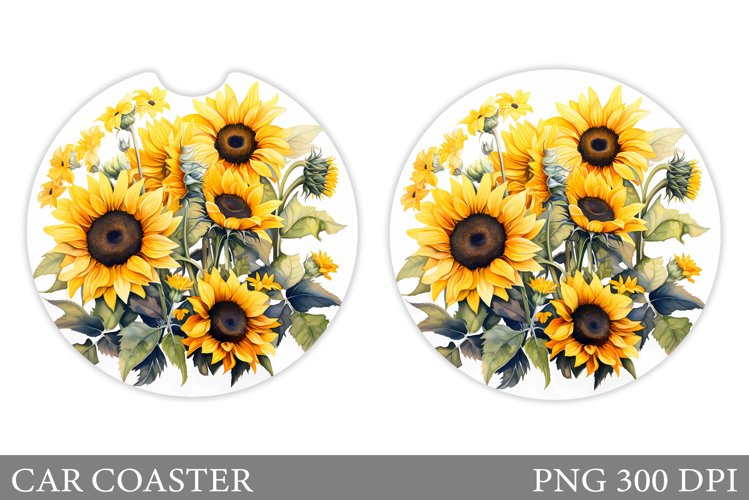 Sunflowers Car Coaster Sublimation. Flowers Coaster Design