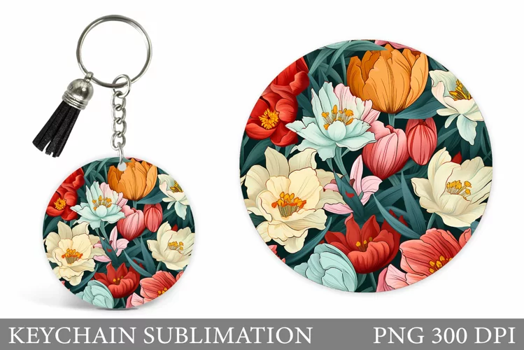 Flowers Keychain Sublimation. 3D Flowers Keychain Design