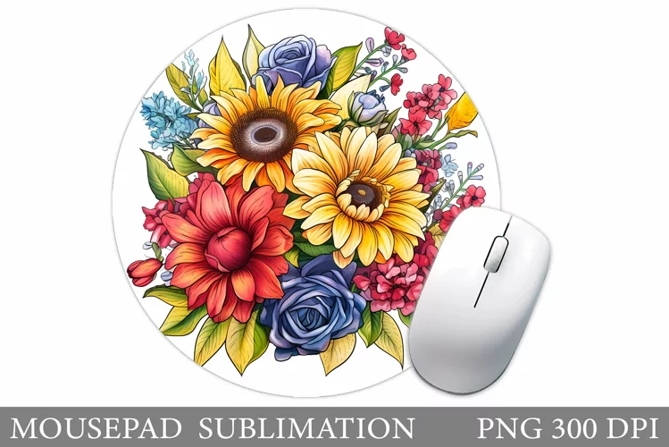 Flowers Mouse Pad Design. Flowers Round Mouse Pad Template