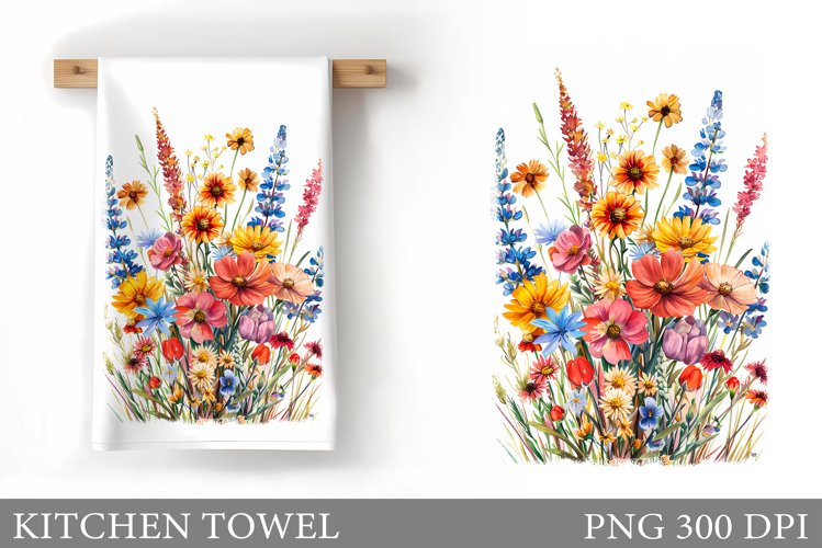 Flowers Kitchen Towel. Wildflowers Kitchen Towel Design