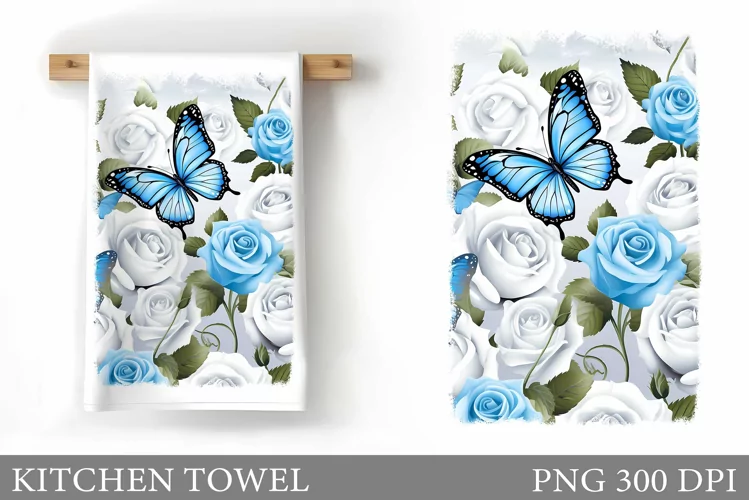 Butterfly Kitchen Towel. Rose Flowers Kitchen Towel Design
