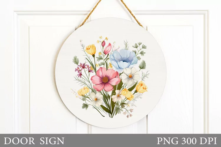 Wildflowers Door Sign Sublimation. Flowers Door Sign Design