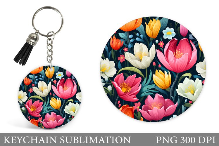 Flowers Keychain Sublimation. 3D Flowers Keychain Design