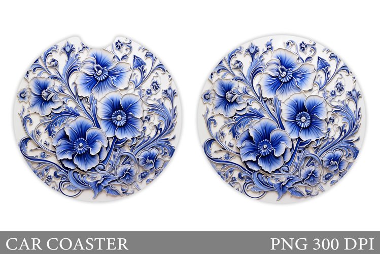 Flowers Car Coaster Sublimation. Floral Coaster Design example image 1