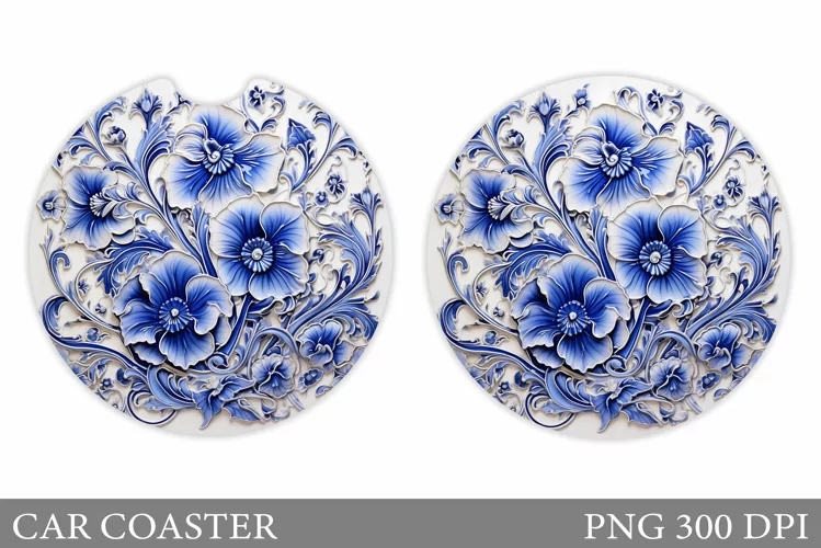 Flowers Car Coaster Sublimation. Floral Coaster Design