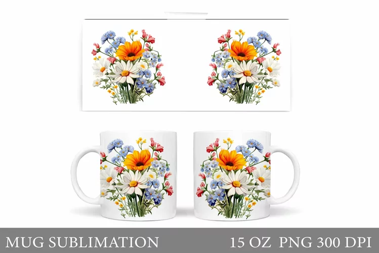 Wildflowers Mug Design. Floral Mug Sublimation