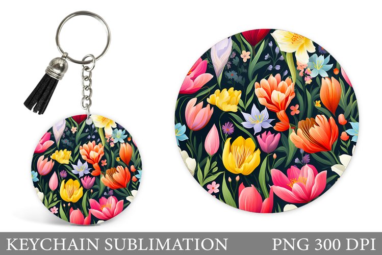 3D Flowers Keychain. Flowers Round Keychain Sublimation