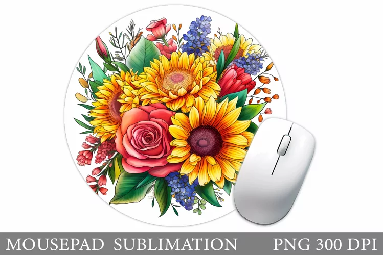 Flowers Mouse Pad Design. Flowers Round Mouse Pad Template