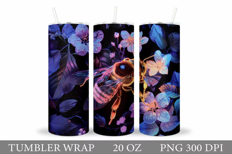 3D Bee Tumbler Design. Flowers Tumbler Sublimation