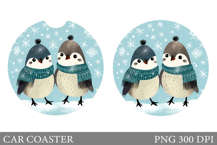 Cute Birds Car Coaster. Winter Bird Car Coaster Sublimation