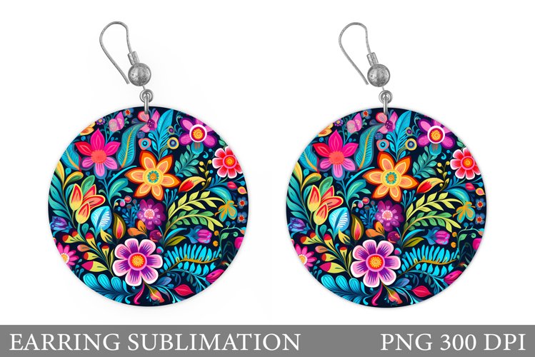 Flowers Earring Sublimation. Flowers Round Earring example image 1