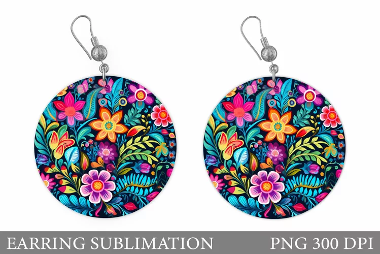 Flowers Earring Sublimation. Flowers Round Earring