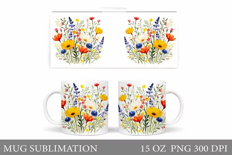 Flowers Mug Sublimation. Wildflowers Mug Design