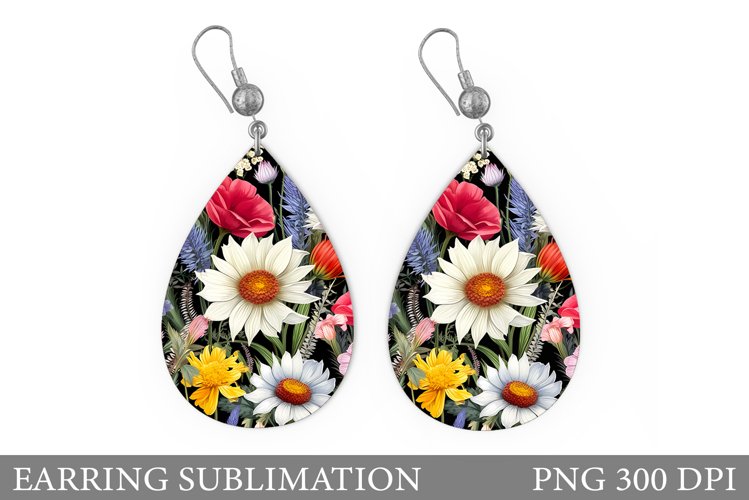 3D Flowers Earring Design. Flowers Teardrop Earring Template