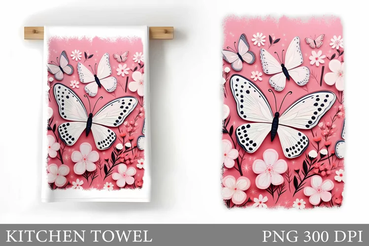 Butterflies Kitchen Towel. Flowers Kitchen Towel Design