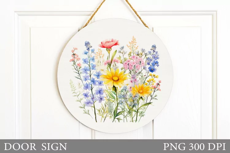 Flowers Door Sign Sublimation. Widflowers Door Sign Design