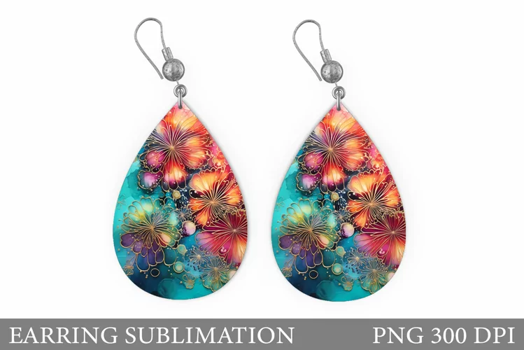 Flowers Teardrop Earring. Alcohol Ink Flowers Earring Design