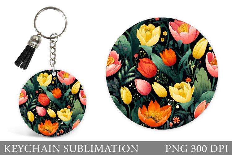 3D Flowers Keychain. Flowers Round Keychain