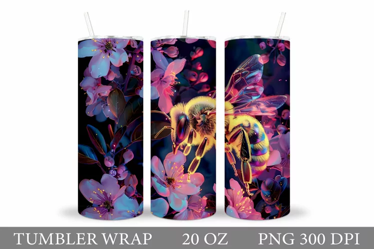 3D Bee Tumbler Sublimation. Flowers Tumbler Design