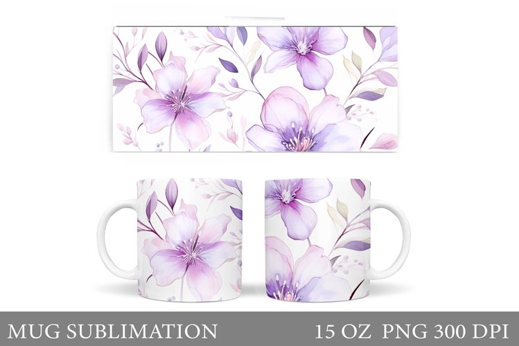 Flowers Mug Sublimation. Floral Mug Wrap Design