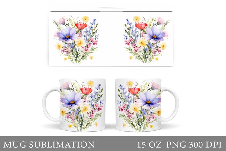 Wildflowers Mug Sublimation. Flowers Mug Wrap Design