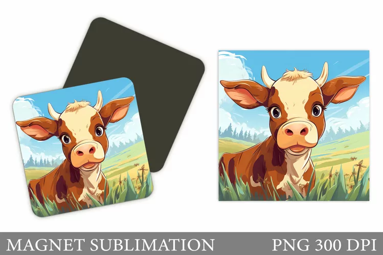 Cute Cow Magnet Design. Flowers Magnet Sublimation
