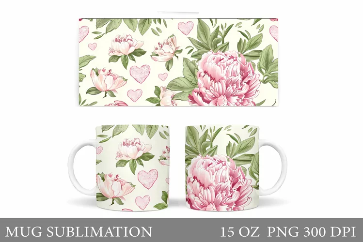 Flowers Mug Sublimation. Floral Mug Wrap Design