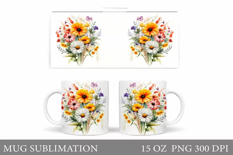 Flowers Mug Sublimation. Wildflowers Mug Sublimation