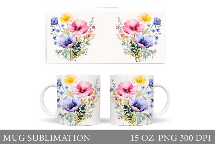 Wildflowers Mug Design. Flowers Mug Sublimation example image 1