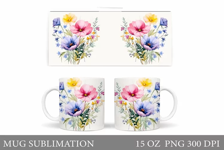 Wildflowers Mug Design. Flowers Mug Sublimation