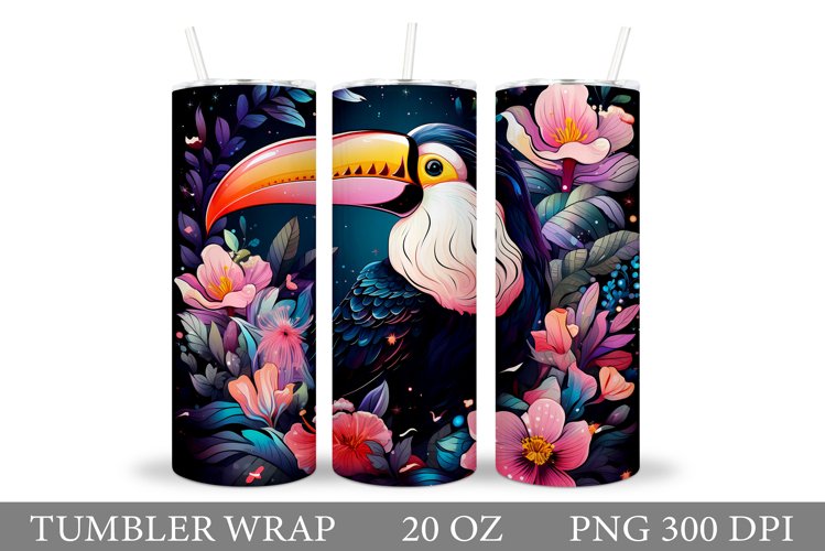 Toucan Tumbler Sublimation. Flowers Tumbler Design