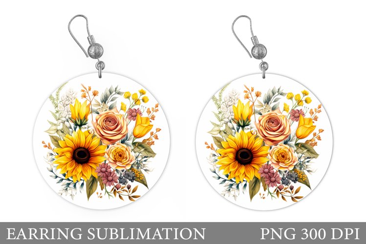 Flowers Earring Sublimation. Flowers Round Earring
