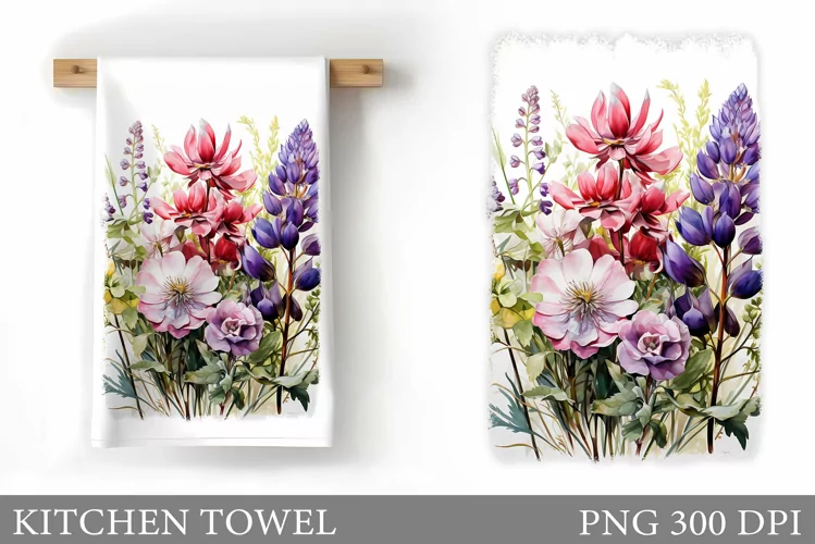 Flowers Kitchen Towel. Wildflowers Kitchen Towel Design