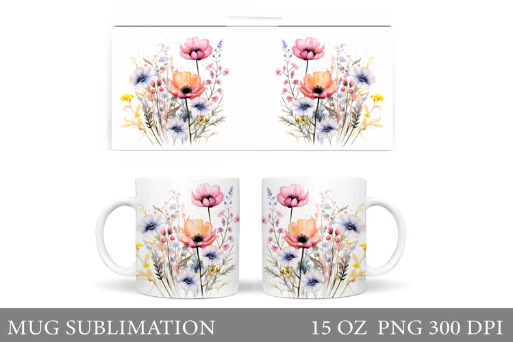 Flowers Mug Sublimation. Wildflowers Mug Design example image 1