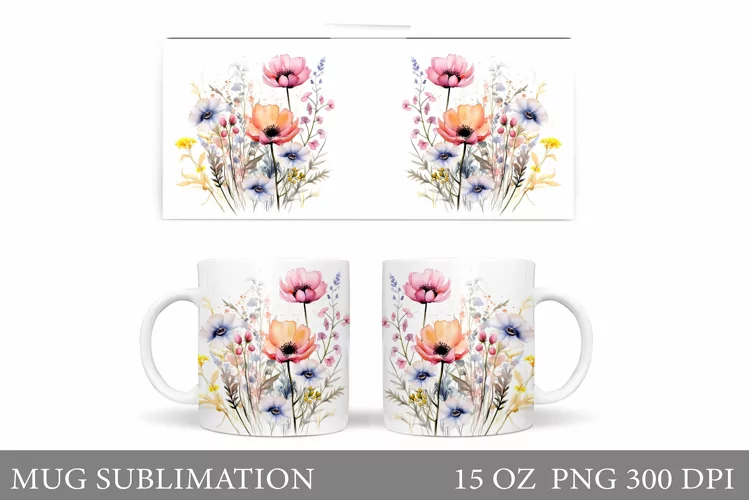Flowers Mug Sublimation. Wildflowers Mug Design