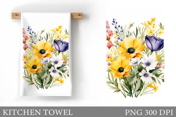 Flowers Kitchen Towel. Wildflowers Kitchen Towel Design