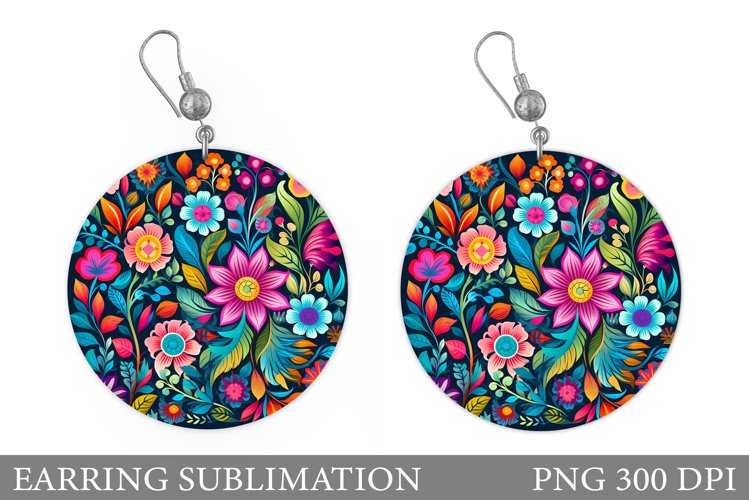 Flowers Earring Sublimation. Flowers Round Earring