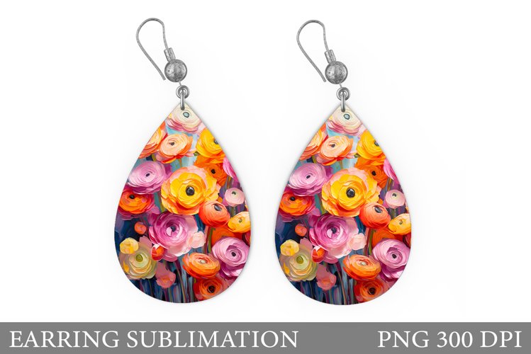 3D Flowers Earring Design. Flowers Teardrop Earring Template example image 1
