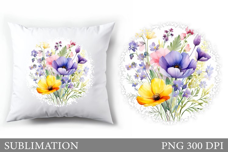 Flowers Sublimation. Wildflowers Pillow Sublimation example image 1