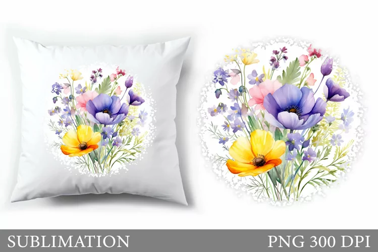 Flowers Sublimation. Wildflowers Pillow Sublimation