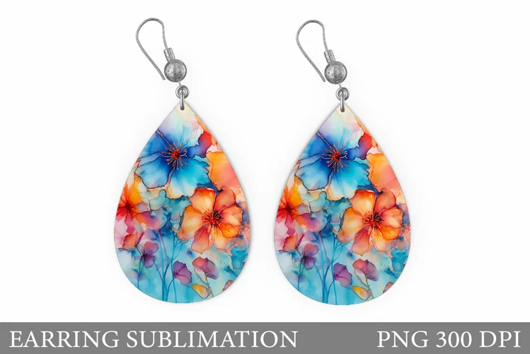Flowers Earring Sublimation. Flowers Teardrop Earring