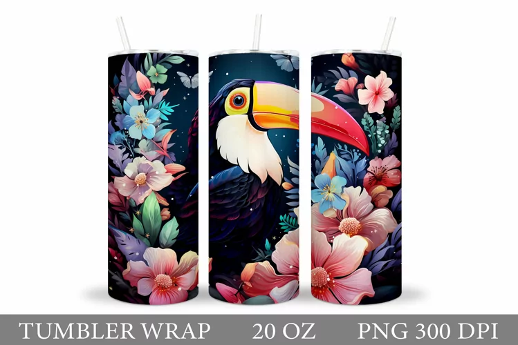 Toucan Tumbler Design. Toucan Flowers Tumbler Sublimation