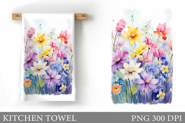 Flowers Kitchen Towel. Wildflowers Kitchen Towel Design